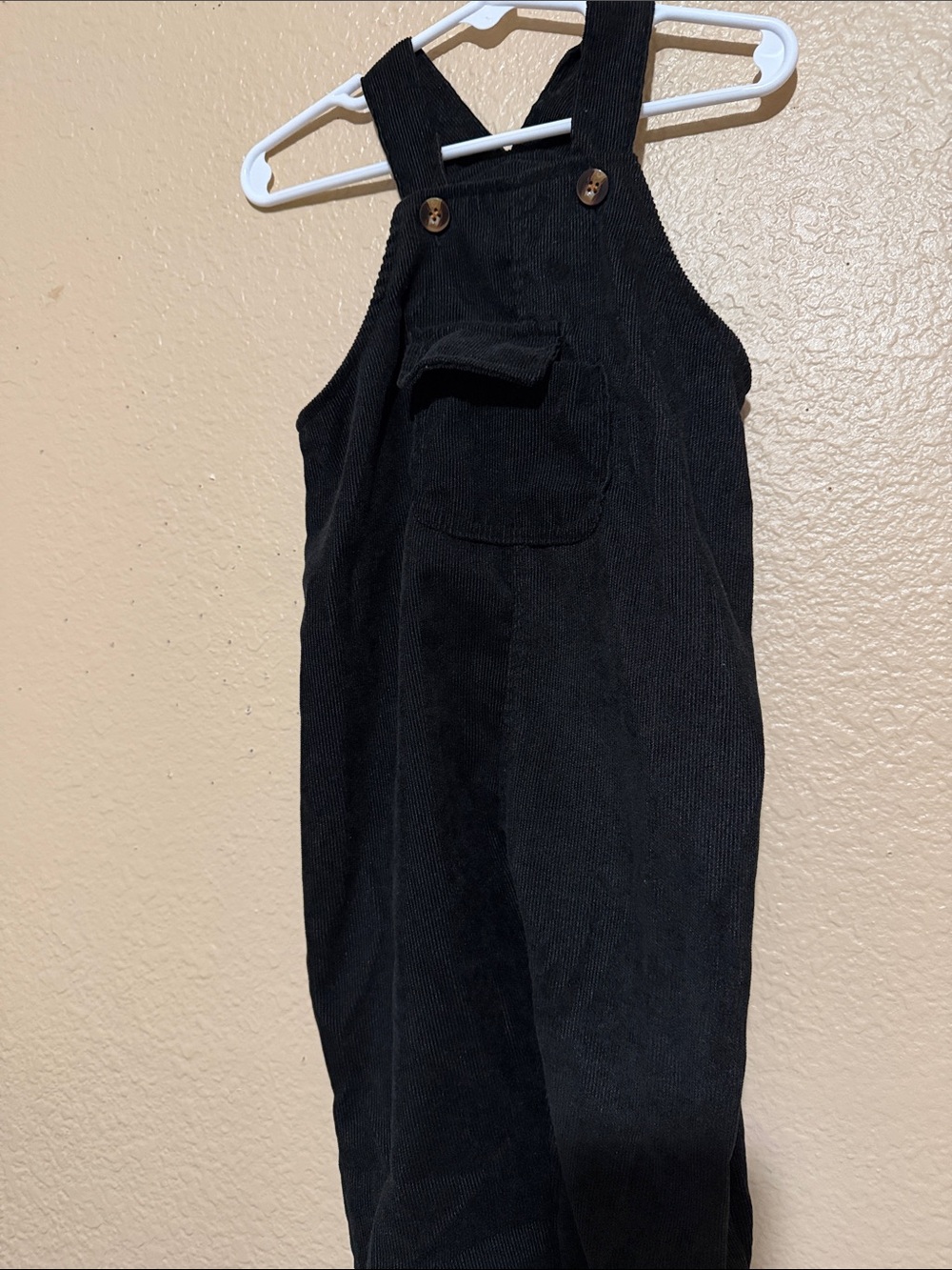 SHEIN Black Corduroy Kids Overalls with Front Pocket